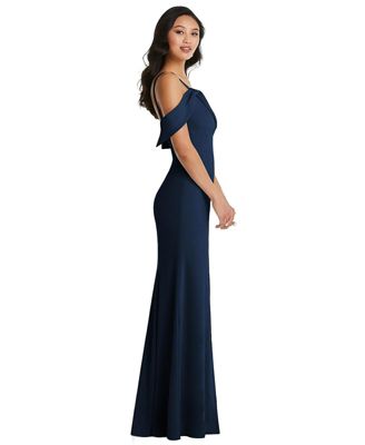 Plus Size One-Shoulder Draped Cuff Maxi Dress with Front Slit