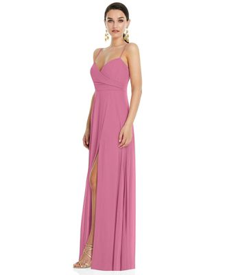 Womens Adjustable Strap Wrap Bodice Maxi Dress with Front Slit
