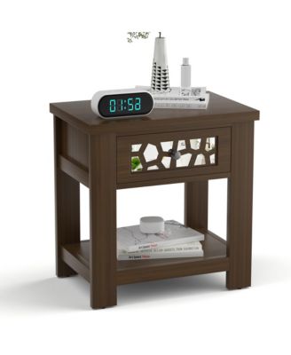 1 PC Engineered Wood Side End Table Nightstand w/ Drawer Wood for Living Room Bedroom Rustic Table Nightstand