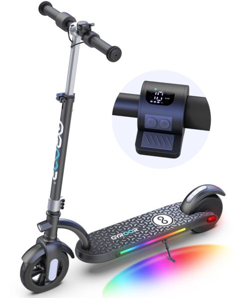 Детская игрушка Gyroor H40 180W Motor with LED Lights Adjustable-Height Electric Scooter, 143 Lbs. Capacity, Ages 8-12, цвет: Чёрный