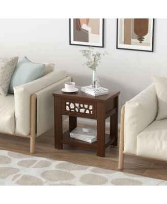 1 PC Engineered Wood Side End Table Nightstand w/ Drawer Wood for Living Room Bedroom Rustic Table Nightstand