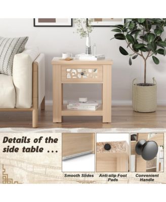 1 PC Engineered Wood Side End Table Nightstand w/ Drawer Wood for Living Room Bedroom Rustic Table Nightstand