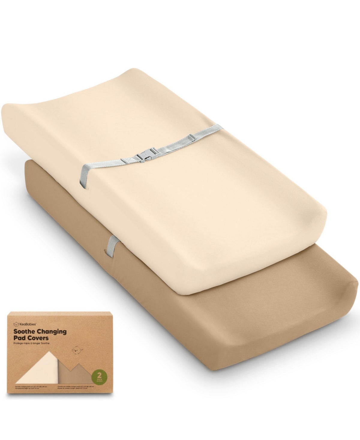 KeaBabies 2pk Soothe Changing Pad Covers for Girl, Boy, Soft Cotton Contoured Diaper Changing Table Pad Covers - Pecan