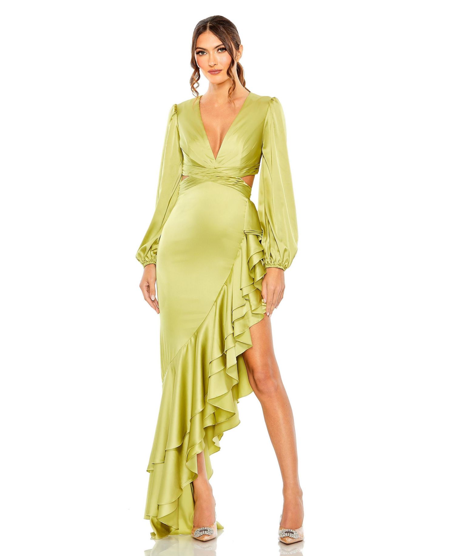 Women's Cut Out Asymmetrical Ruffled Gown
