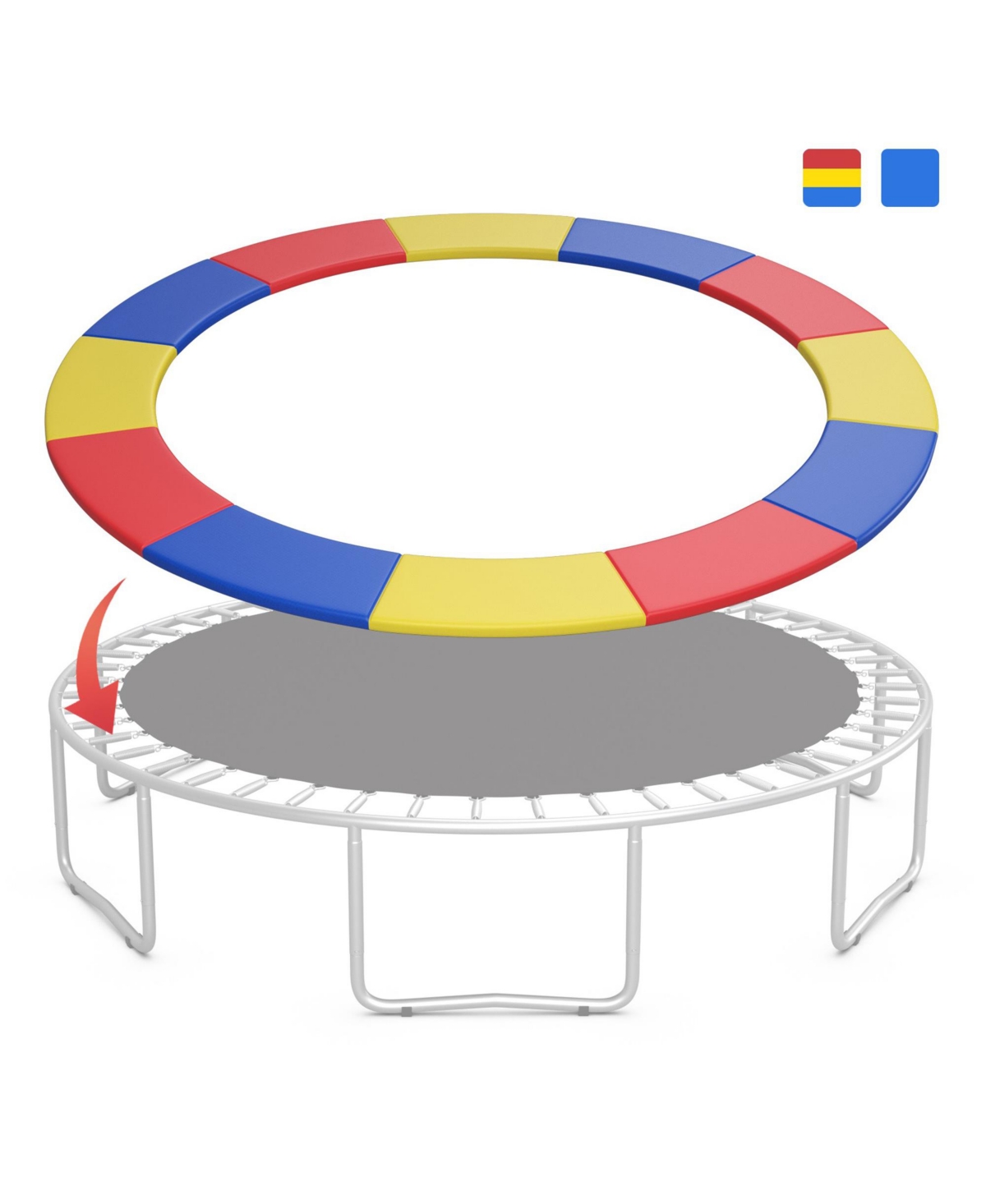 12FT Trampoline Replacement Safety Pad Universal Trampoline Cover - Yellow+red+blue