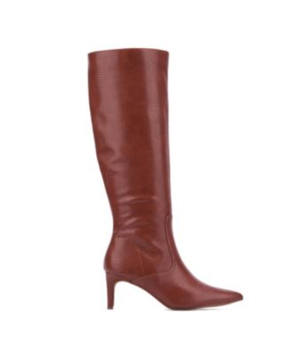 Women's Piper- Croc Embossed Kitten Heel Knee-High Boots Dress Boots