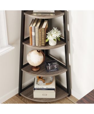 5 Tier Industrial Corner Bookshelf Bookcase,70 inch Tall Corner Shelf,Industrial Corner Ladder Shelf Plant Stand