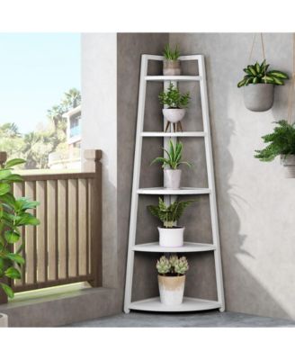 5 Tier Industrial Corner Bookshelf Bookcase,70 inch Tall Corner Shelf,Industrial Corner Ladder Shelf Plant Stand