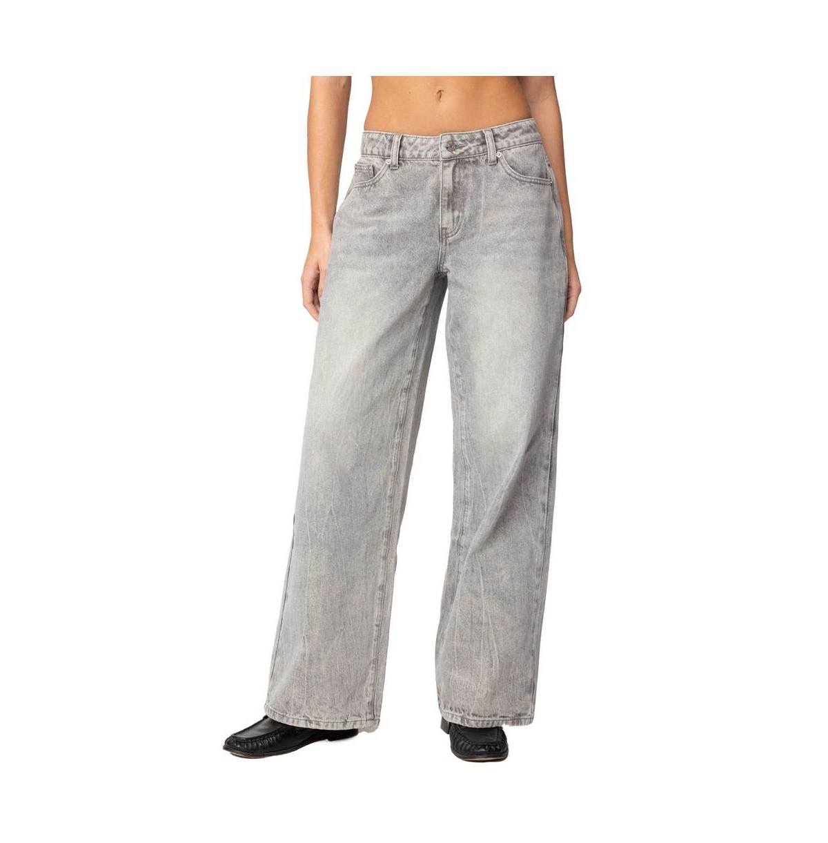 Edikted Women's Magda Low Rise Acid Wash Jeans - Gray-washed
