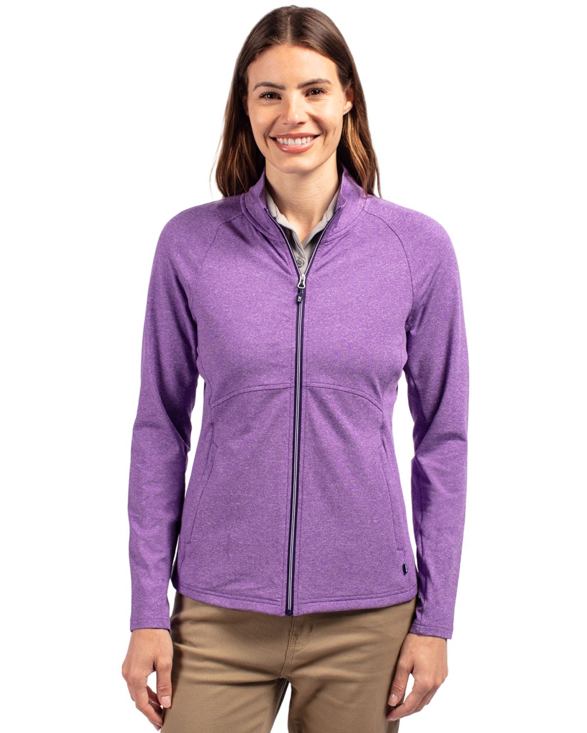 Women's Cutter Buck Adapt Eco Knit Heather Recycled Full Zip Jacket - College purple heather