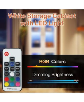 Bookcase with Doors and LED Light, 67-inch Tall  Bookshelf with 8-Tier Adjustable Shelves and Hanging Hooks, Freestanding Storage Cabinet