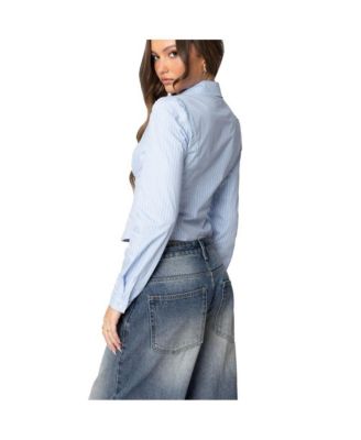 Womens Tailored Pinstripe Button Up Shirt