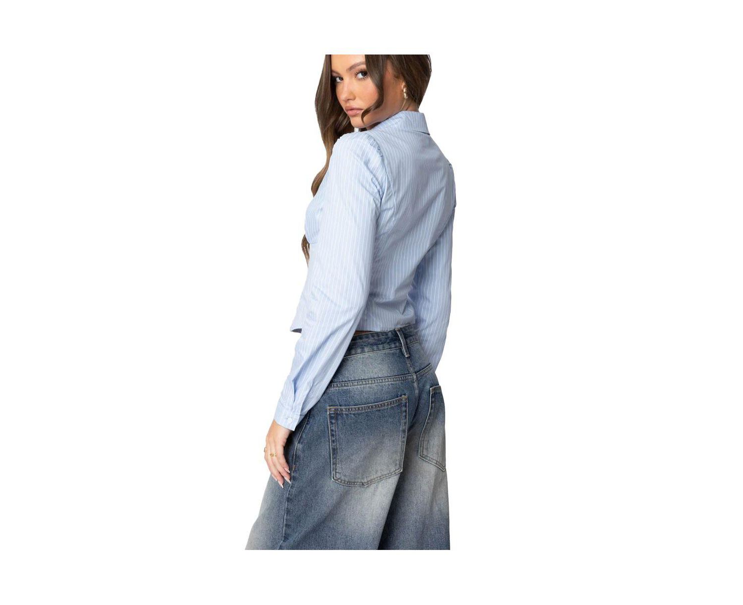 Women's Tailored Pinstripe Button Up Shirt