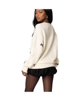 Womens Satin Bow Oversized Sweater