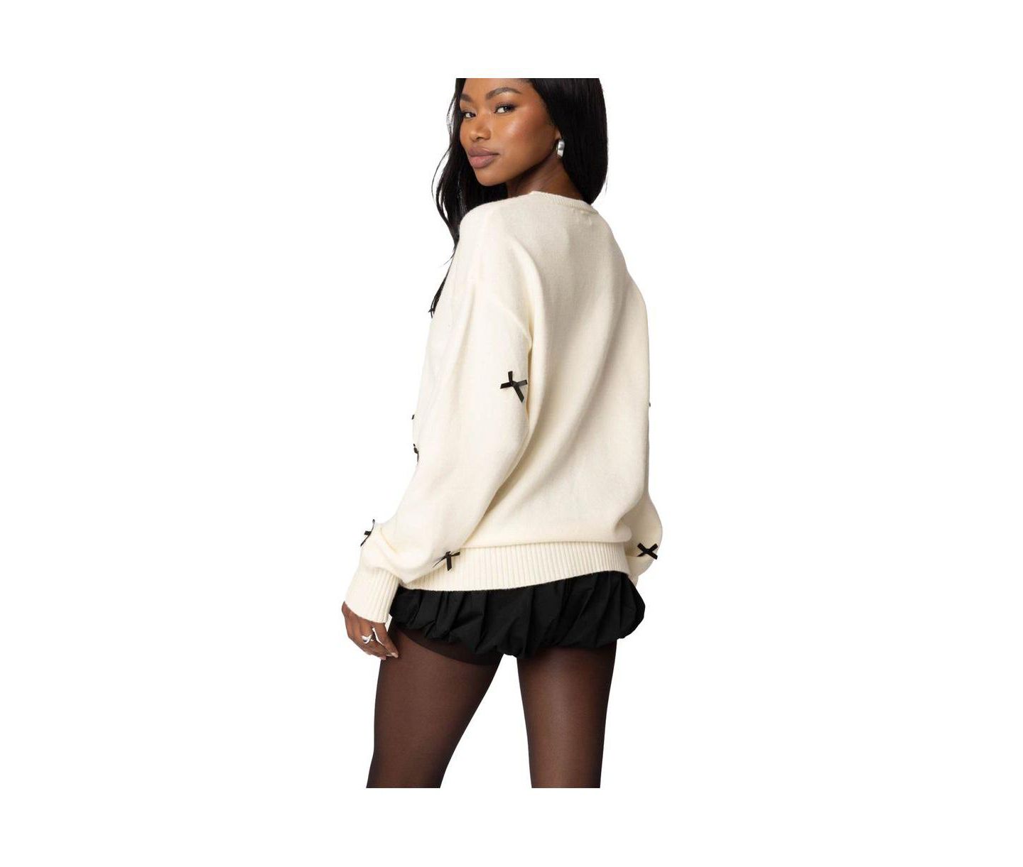 Женский свитер Edikted Satin Bow Oversized Sweater, цвет: Кремовый — фото 3