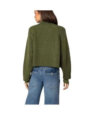 Women's Cropped Rib Knit Half Zip Sweater