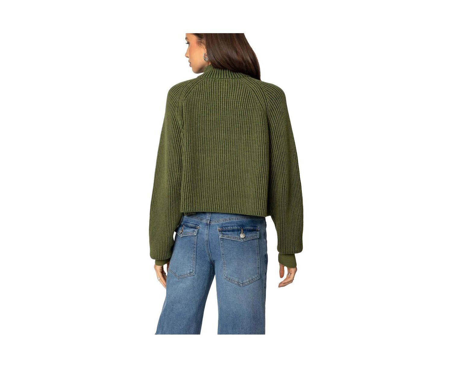 Women's Cropped Rib Knit Half Zip Sweater