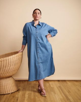 Plus Size Stretch Cotton Chambray Shirtdress