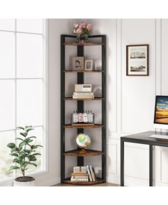 70.9 Inch Tall Corner Bookshelf Small Bookcase Rustic Corner Shelving Unit Storage Rack,6 Tier Corner Shelf