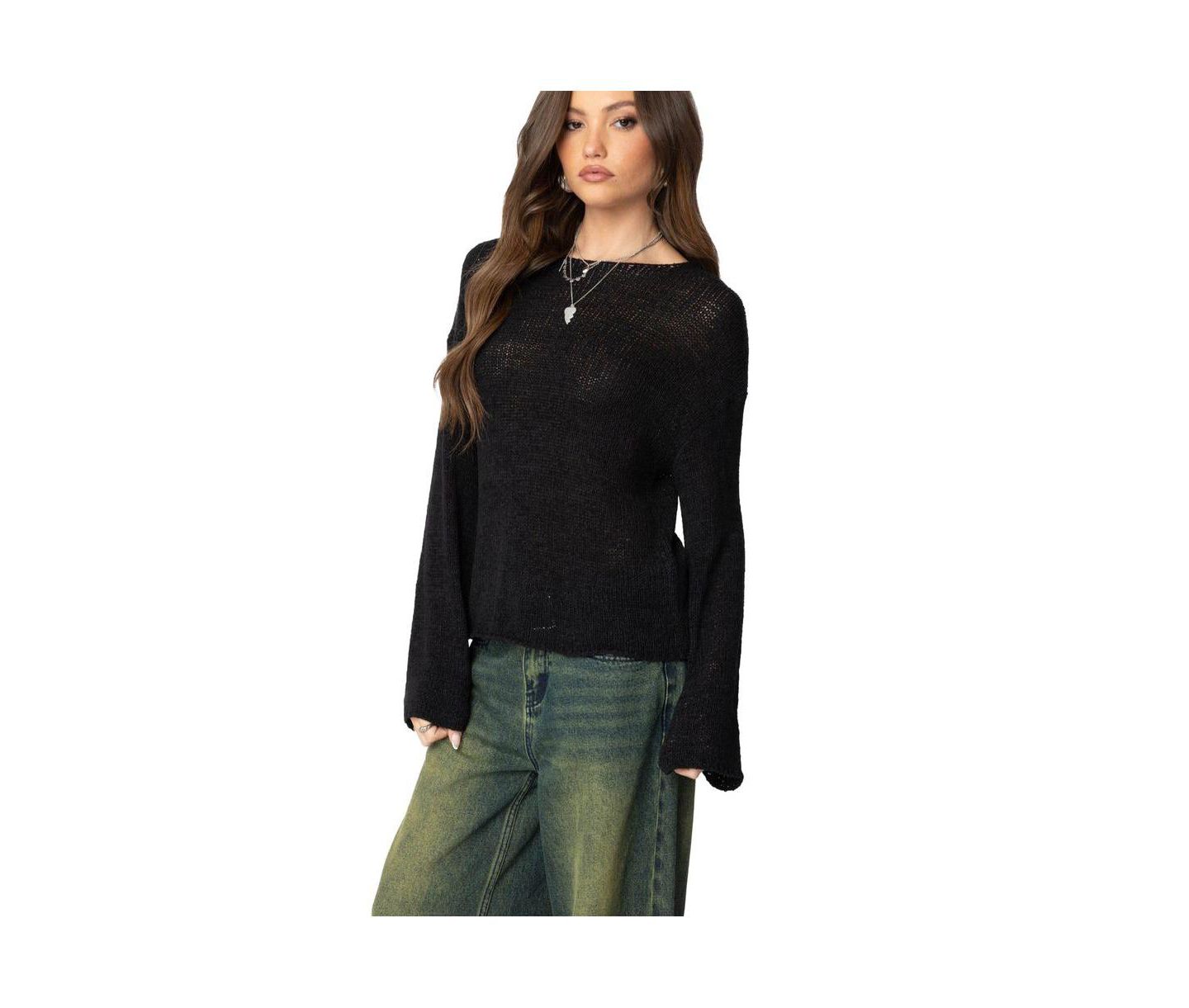 Женский свитер Edikted Drop Shoulder Light Knit, цвет: Чёрный — фото 2