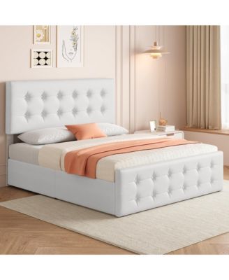 gaomon Queen Bed Frame with Headboard and 4 Storage Drawers, Platform Bed Frame Square Stitched Button Tufted