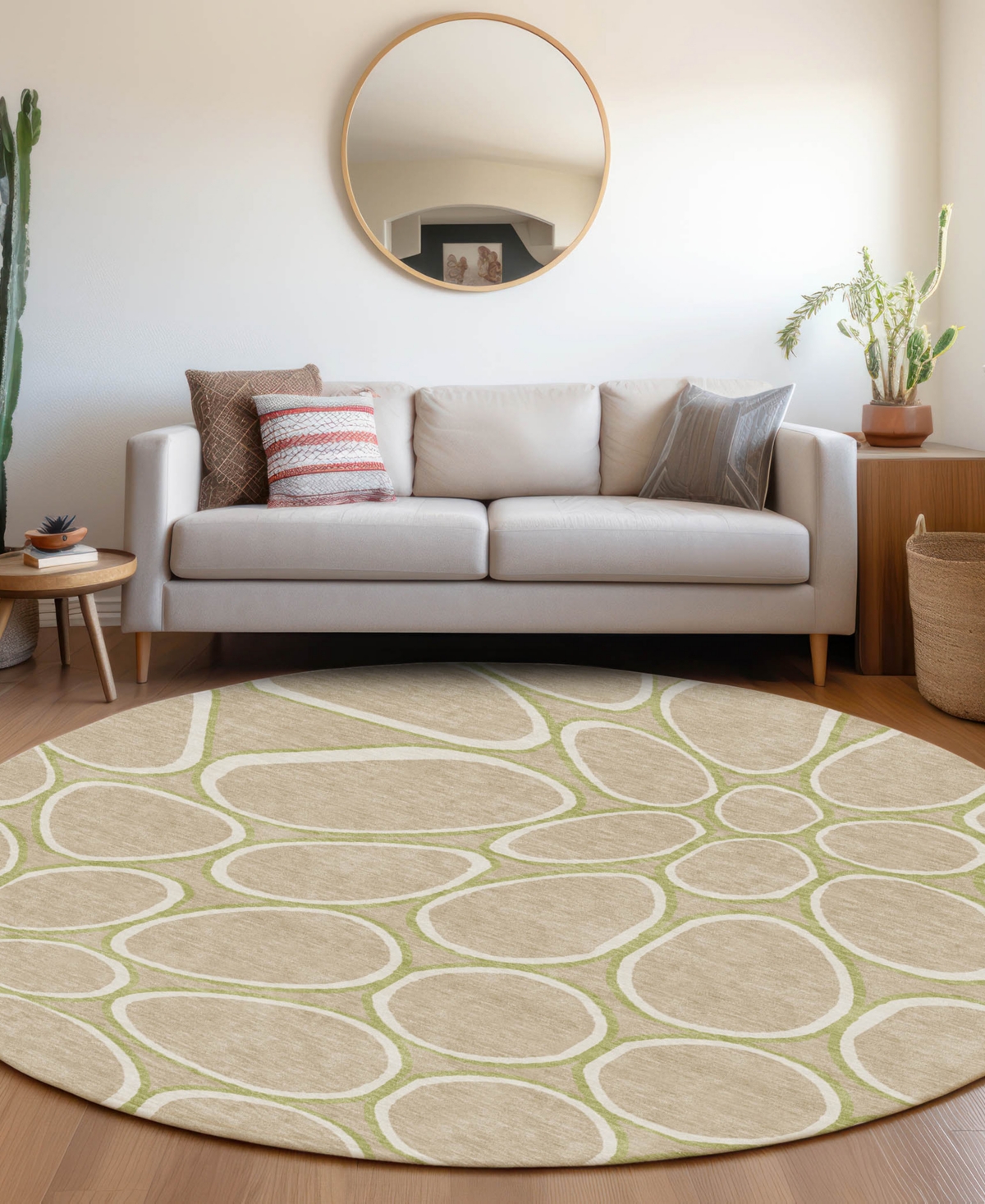 Addison Chantille Machine Washable Acn1041 8'x8' Round Area Rug In Tan