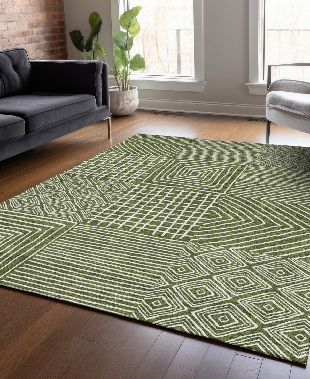 Addison Chantille Machine Washable Acn1044 2'6"x3'10" Area Rug In Olive