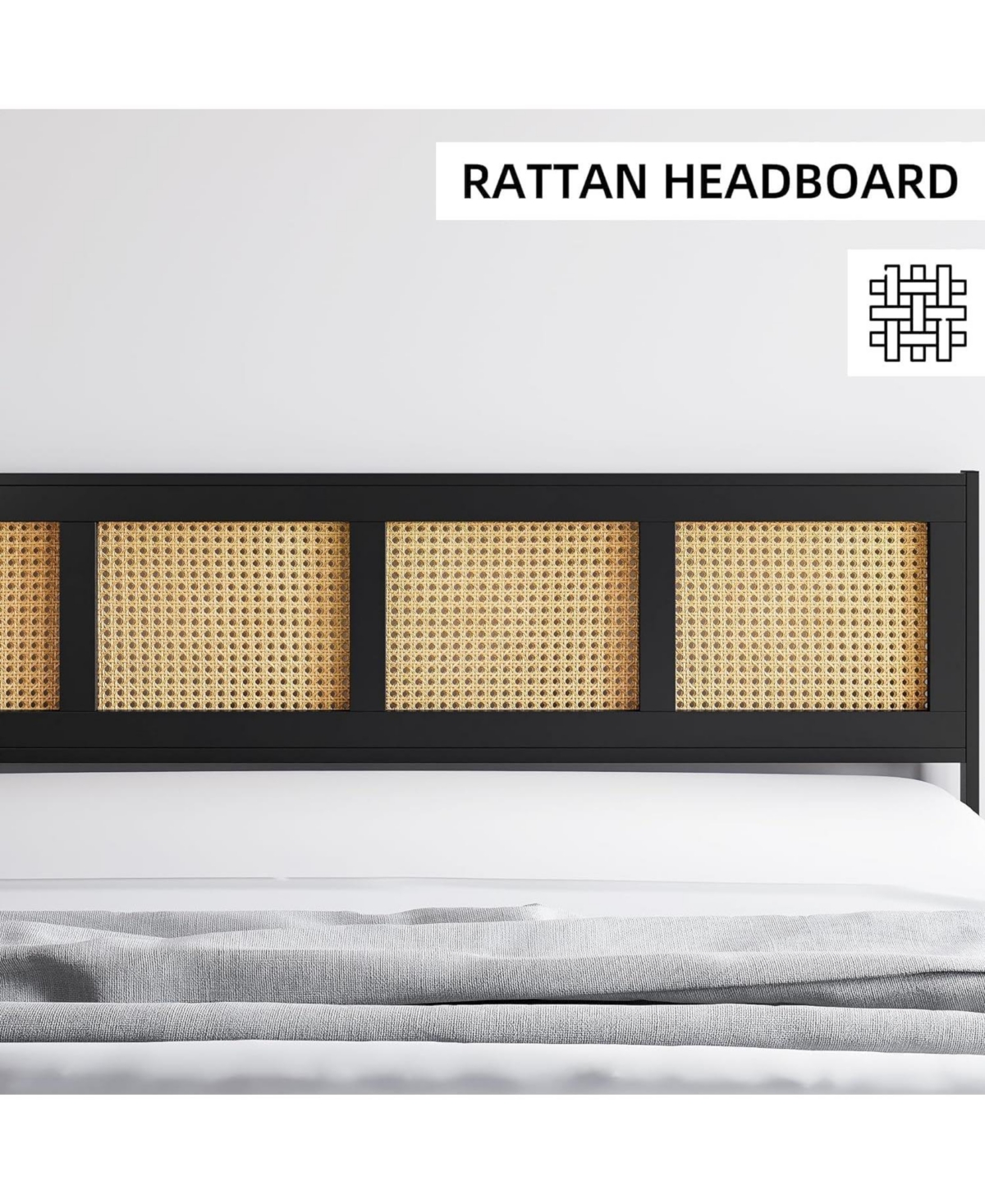 gaomon Size Bed Frame, Metal Bed Frame with Rattan Headboard and Footboard, Rattan Platform Bed Frame