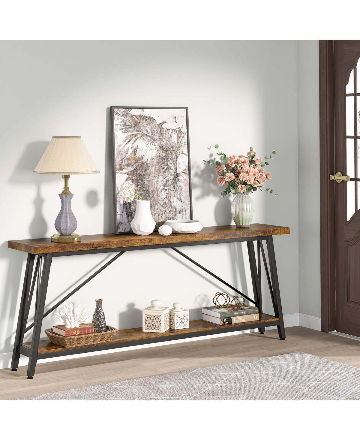 Tribesigns Industrial Entry Console Table,70.9 Inches Extra Long Sofa Table Behind Couch