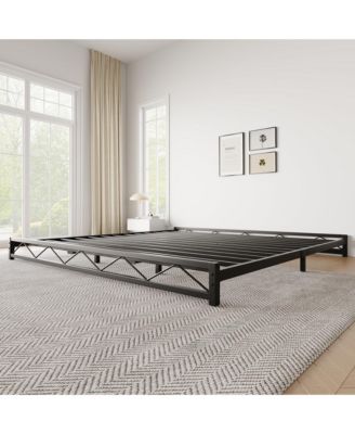 King Size Bed Frame, Metal Low Platform Bed Frame, with Wavy Pattern, Metal Slat Support