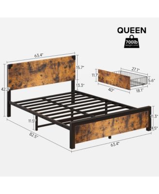Queen Bed Frame, Platform Queen Size Bed Frame with Wood Headboard