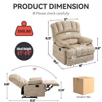 Large Size Recliner Chair In Fabric For Living  Room