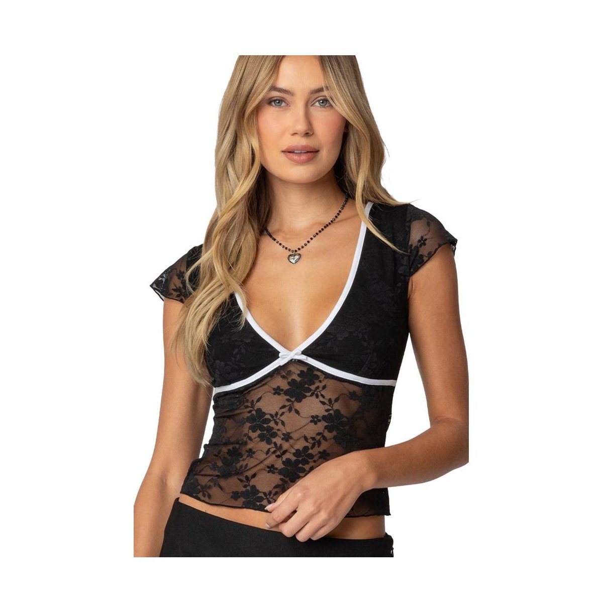 Edikted Women's Avi Sheer Lace Top