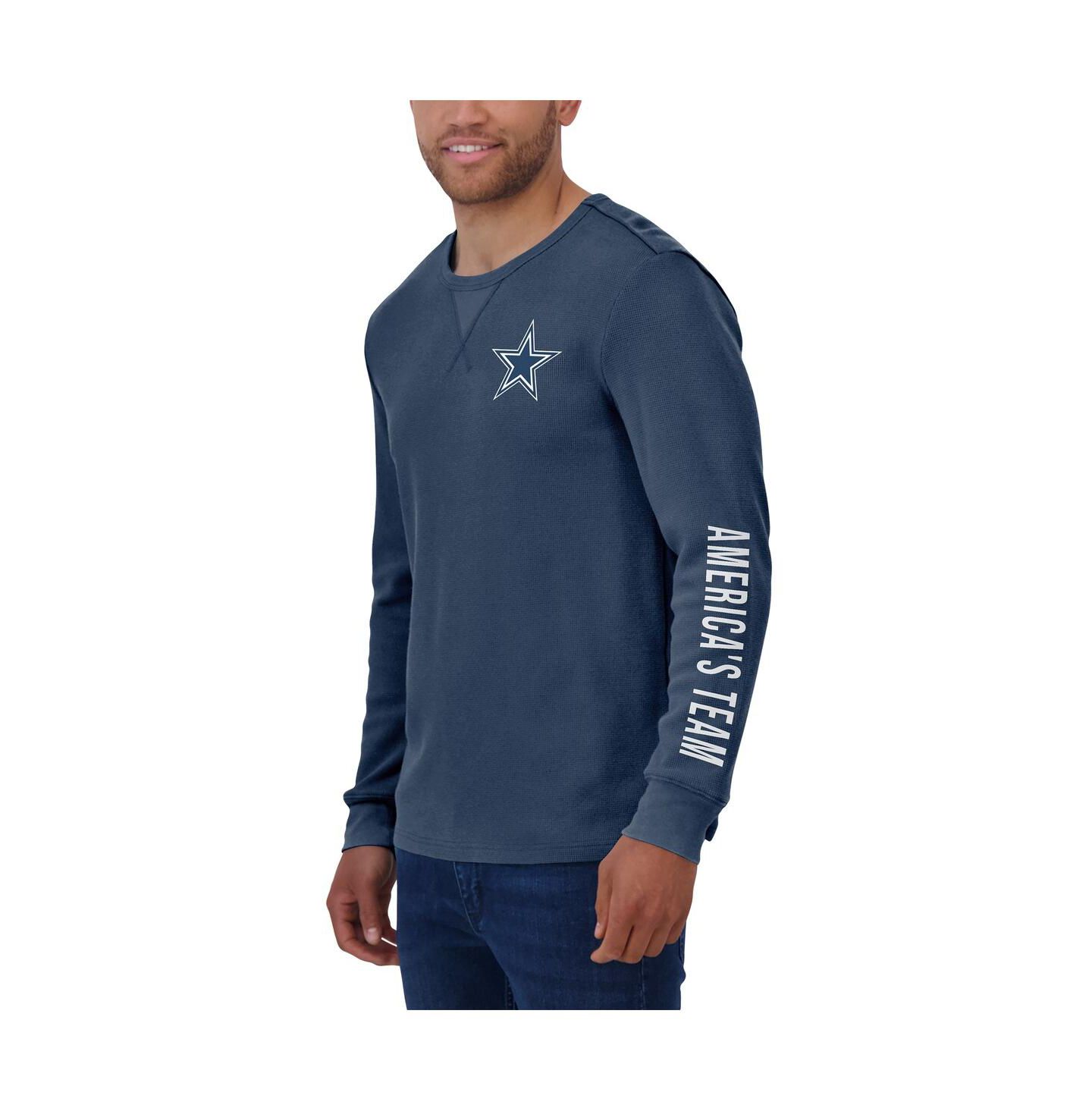 Мужская футболка Fanatics Navy Dallas Cowboys Washed Waffle-Knit Long Sleeve — фото 2