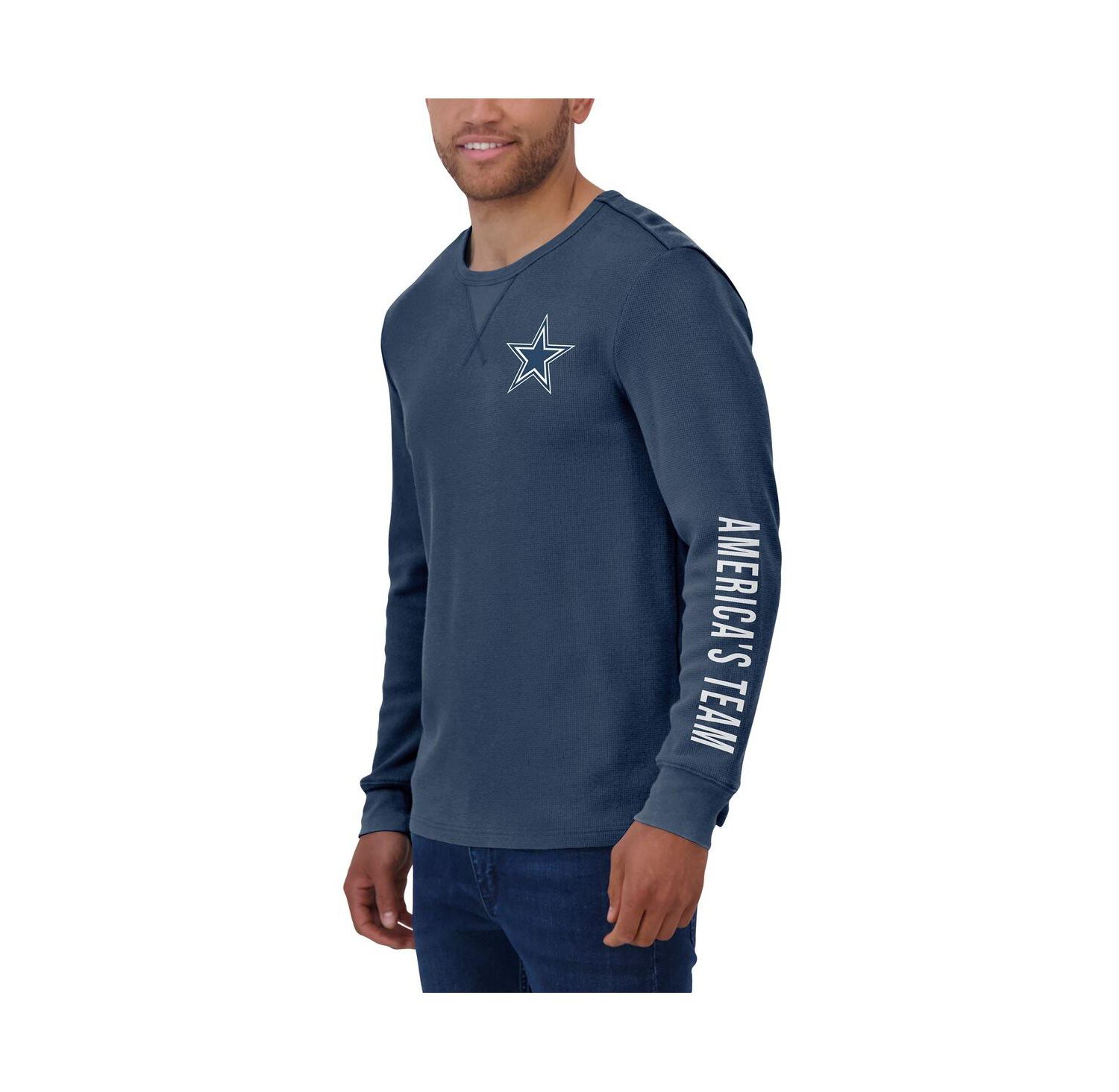 Men's Navy Dallas Cowboys Washed Waffle-Knit Long Sleeve T-Shirt
