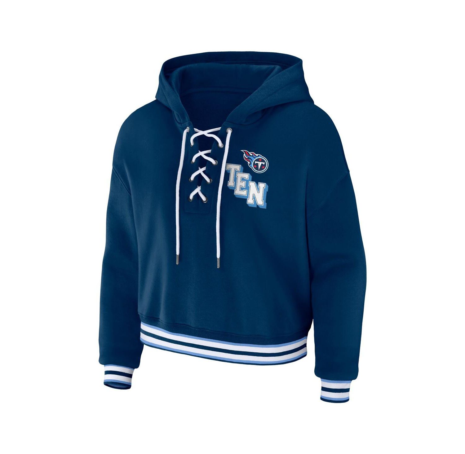 Women's Navy Tennessee Titans Lace-up Pullover Hoodie