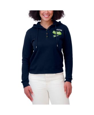 Women's Navy Seattle Seahawks Waffle-Knit Pullover Hoodie