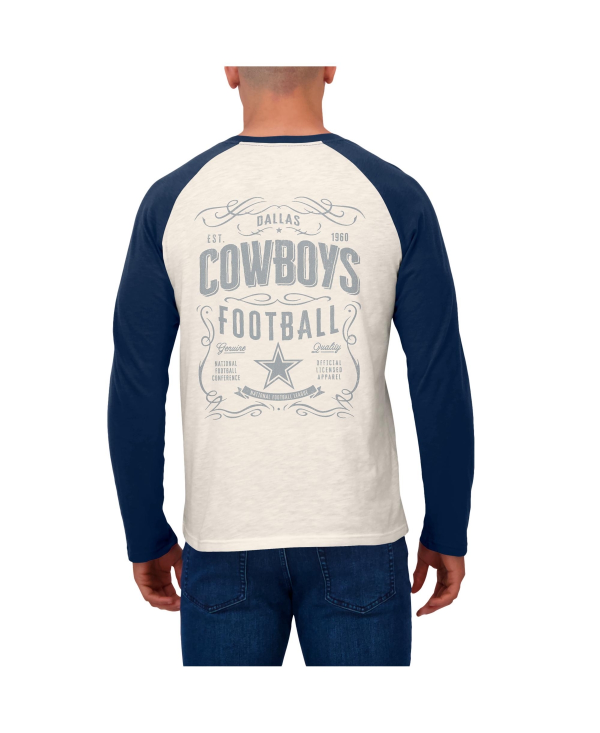 Fanatics Men's White/navy Dallas Cowboys Raglan Henley Long Sleeve T-shirt In White,navy