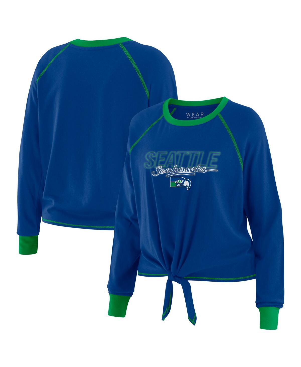 Women's Royal Seattle Seahawks Tie-Front Long Sleeve T-Shirt - Royal
