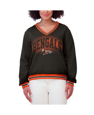 Women's Black Cincinnati Bengals Oversized Long Sleeve V-Neck Sweatshirt