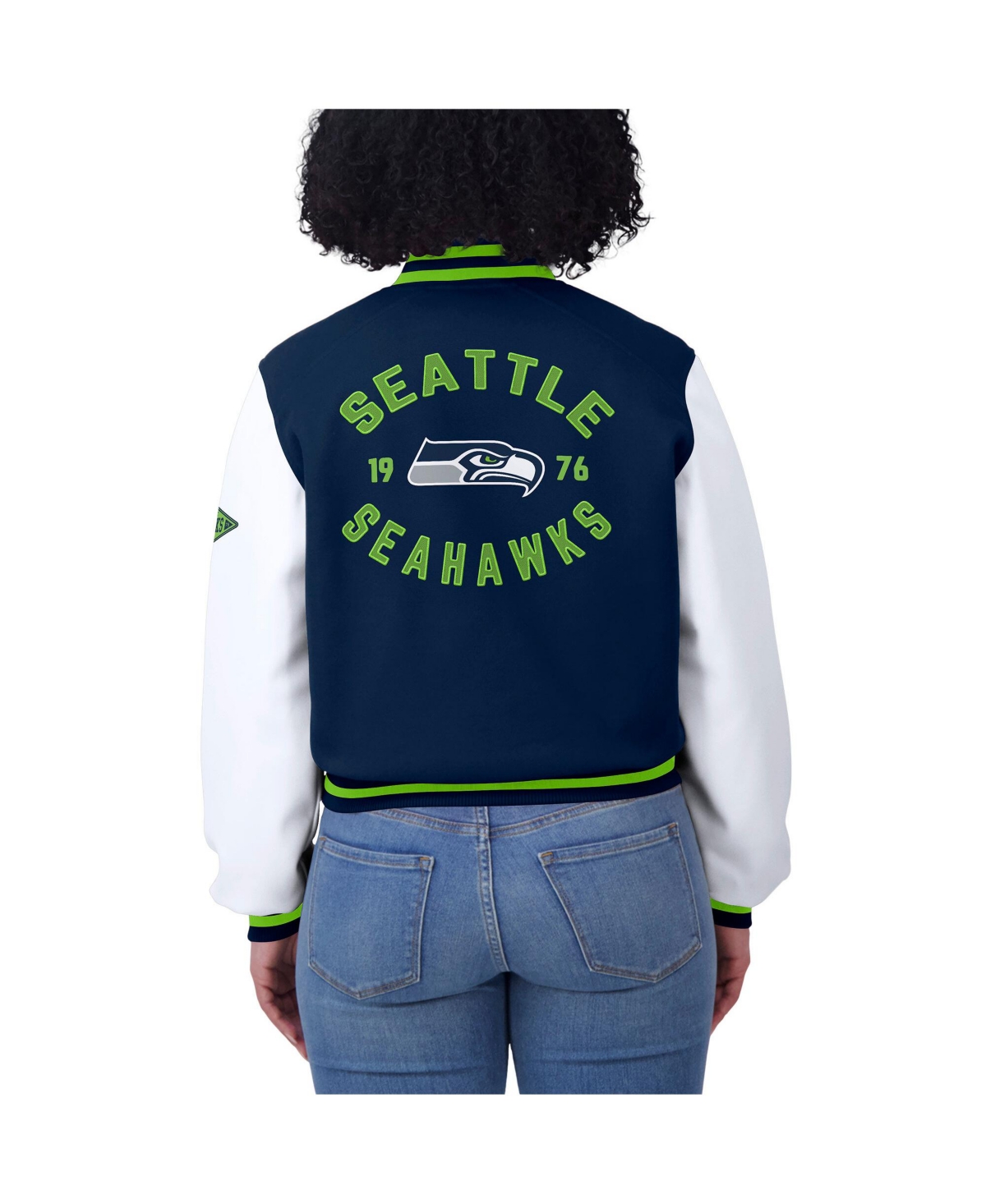 Wear By Erin Andrews Women's College Navy/white Seattle Seahawks Varsity Full-zip Jacket In College Navy,white