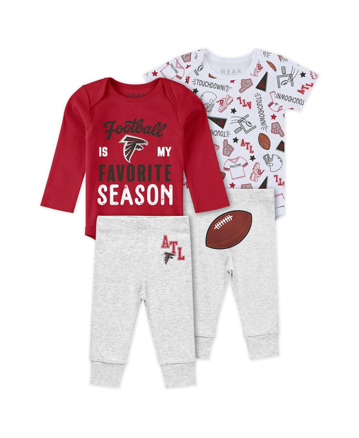Wear By Erin Andrews Baby Boys And Girls Atlanta Falcons Three-piece Turn Me Around Bodysuits Pant Set In Red,heather Gray