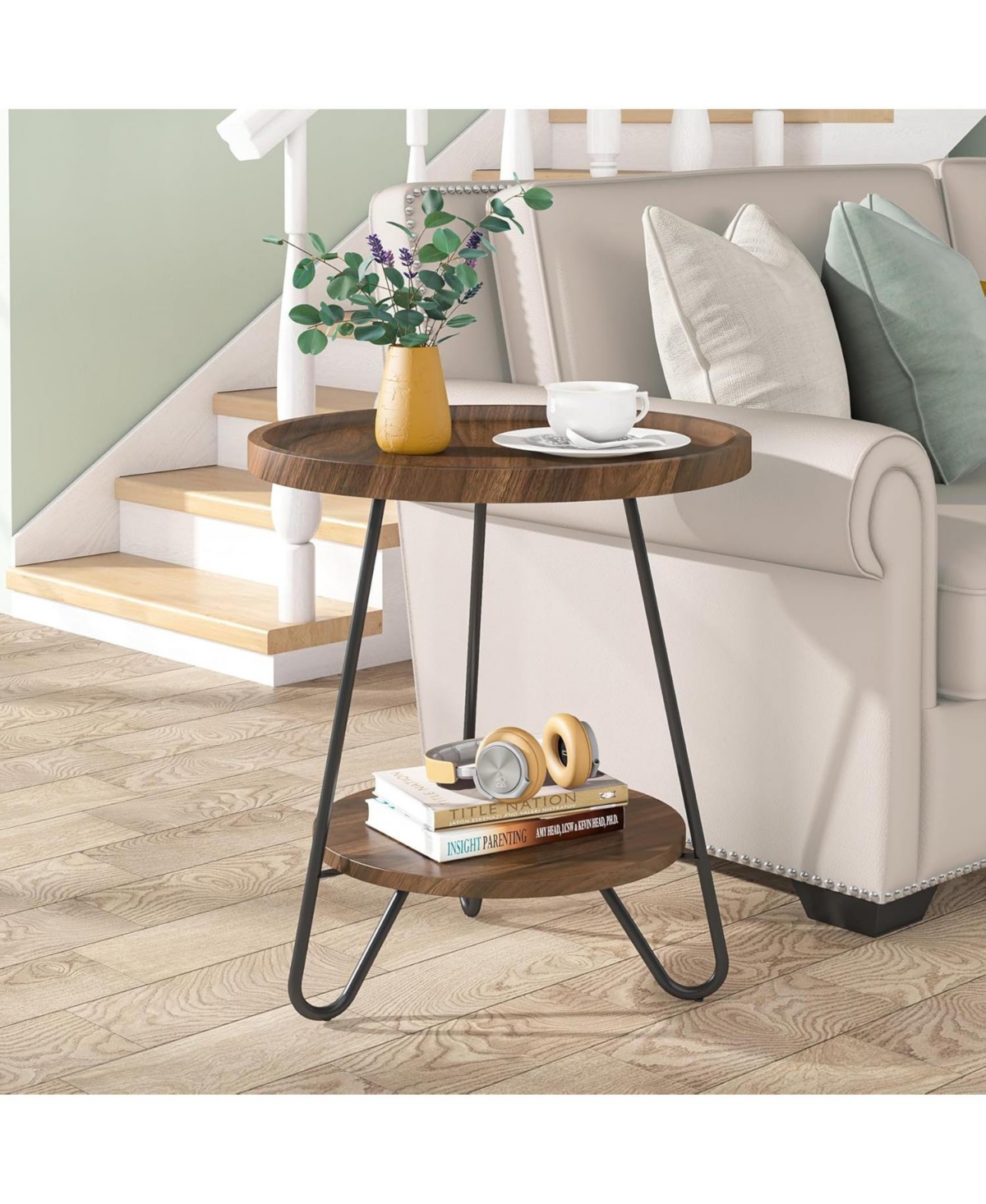 Tribesigns 2-Tier End & Side Table with Metal Legs Set of 2, Modern Industrial Beside Table, Small Accent Table Snack Table