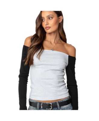 Womens Contrast Off Shoulder Top