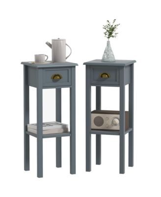 2-Tier Side Tables Set of 2 with Drawer Shelf for Living Room