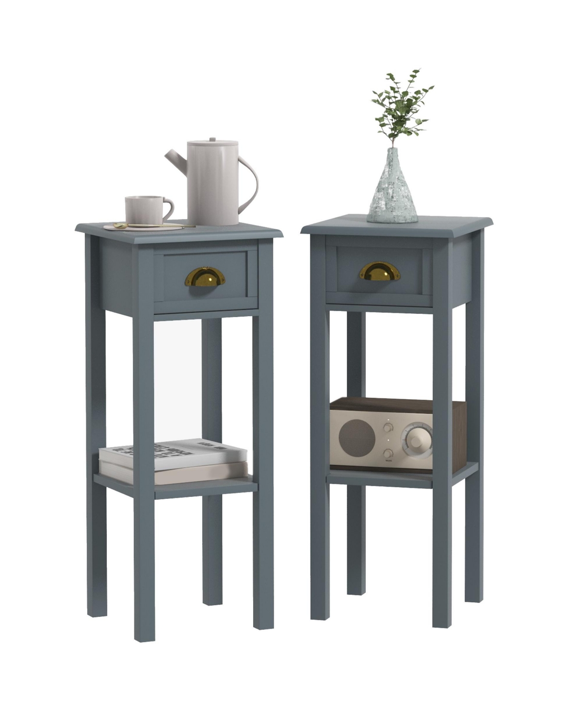Homcom 2-Tier Side Table with Drawer Shelf for Living Room, Light