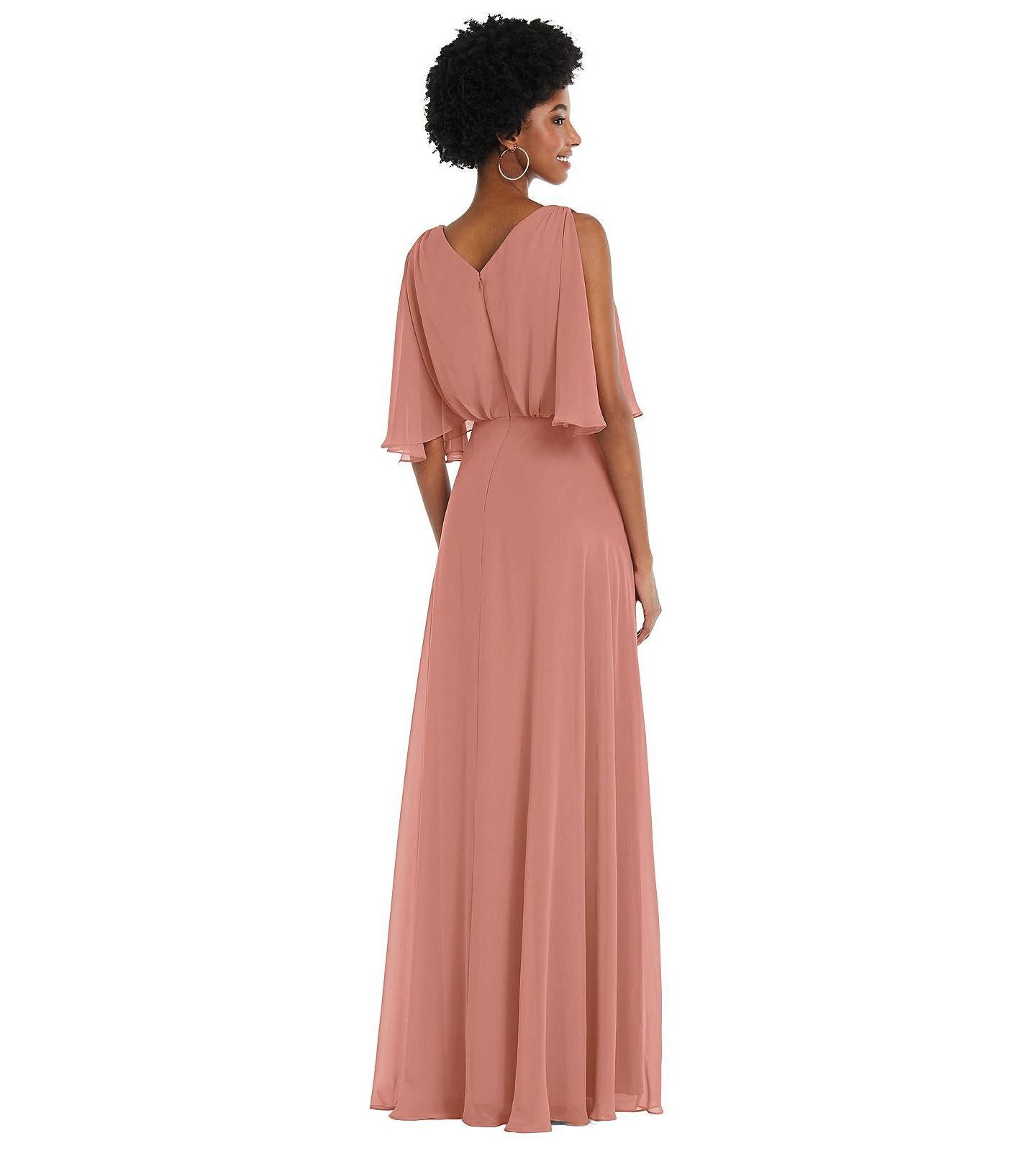 Женское платье After Six V-Neck Split Sleeve Blouson Bodice Maxi, цвет: Пустынный розовый — фото 4