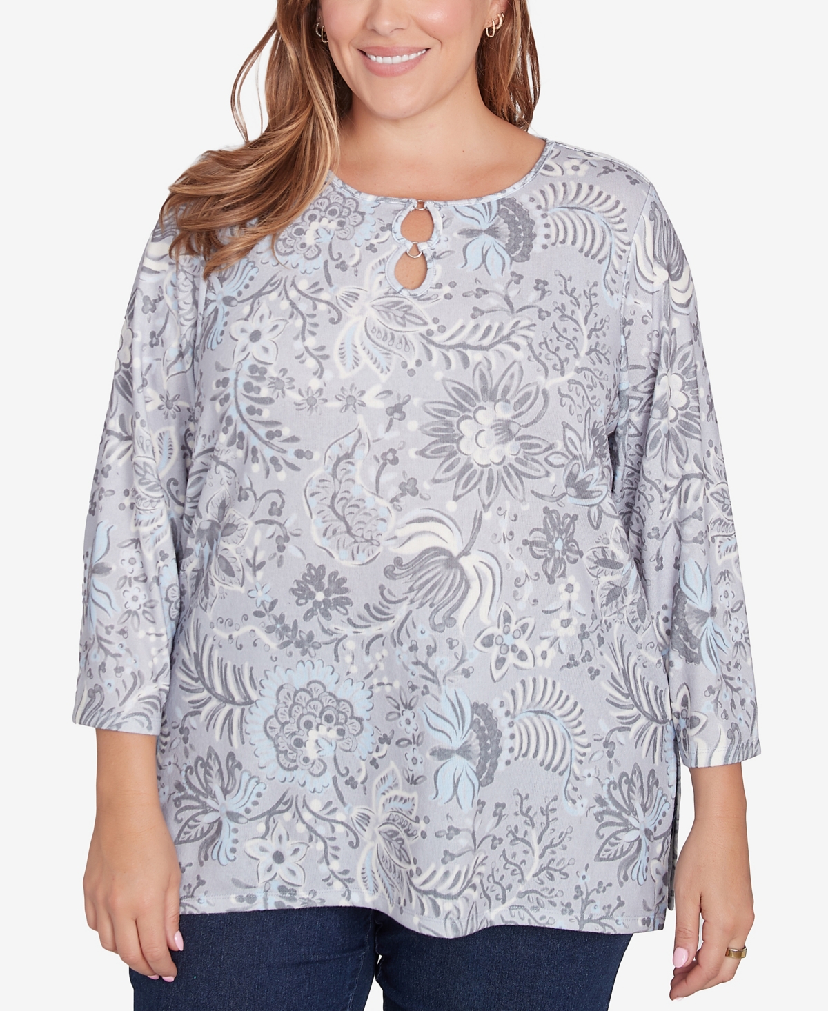 Plus Size Blue My Mind Tunic Top - Mink Multi