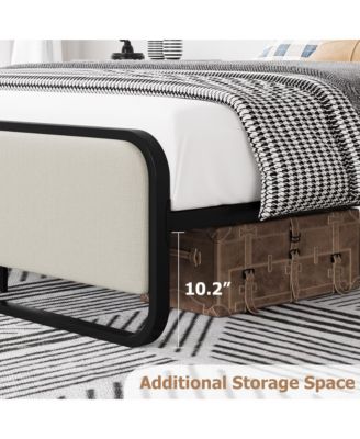 Queen Size Bed Frame with Upholstered Headboard and Footboard, Heavy Duty Platform Metal Bed Frame