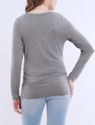 Maternity Motherhood V-Neck Side-Ruched Long Sleeve Tee